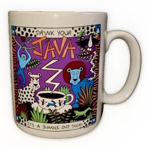 VTG 90s Coffee Mug Cup Drink Your Java It’s A Jungle Out There Rebecca Baldwin